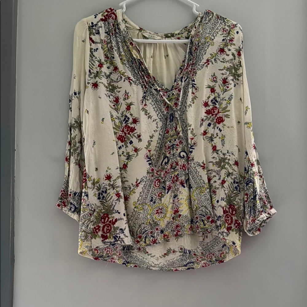 Lucky Brand Cream and Red Relaxed Blouse